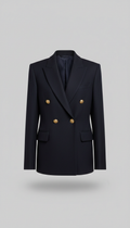Navy Wool Double-Breasted Blazer