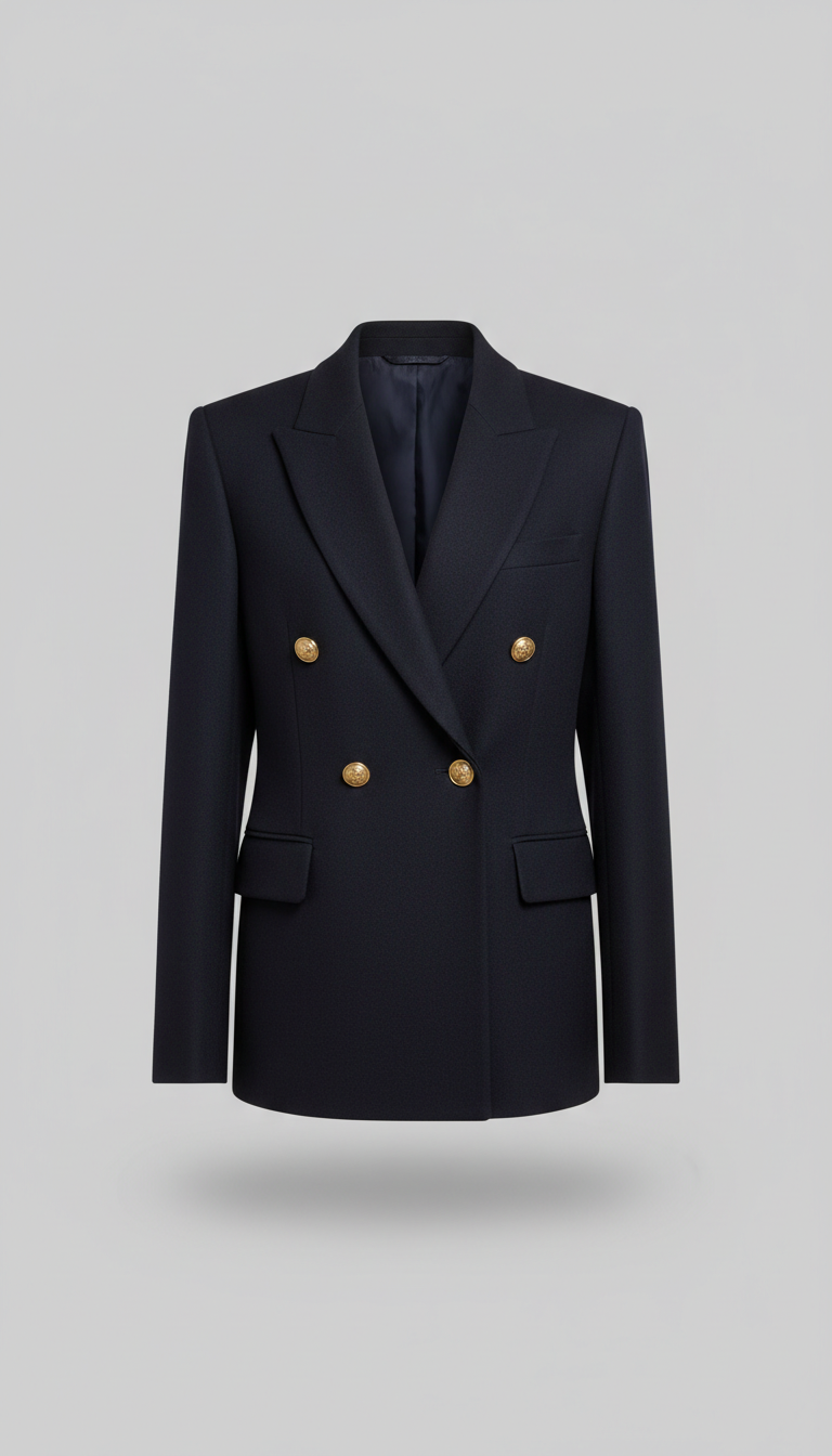Navy Wool Double-Breasted Blazer